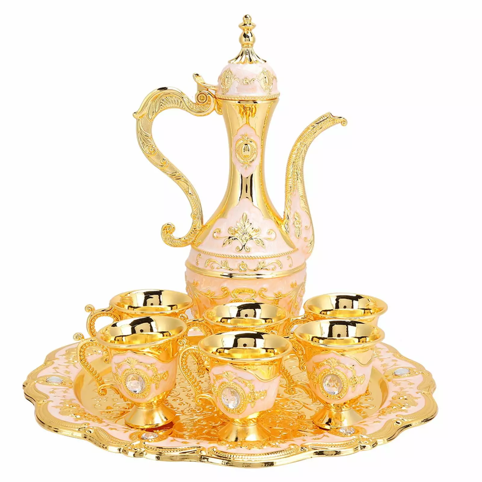 Russian Style Metal Wine Drinking Cups Hip Flask Set Home Art Crafts and Wedding Gifts White and Pink