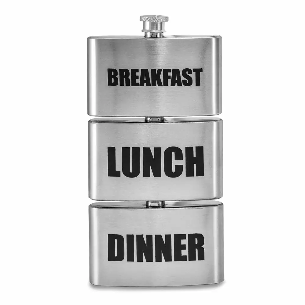 Stainless Steel 3-Piece Flask Set - Breakfast Lunch Dinner Mini Flasks 3OZ Each