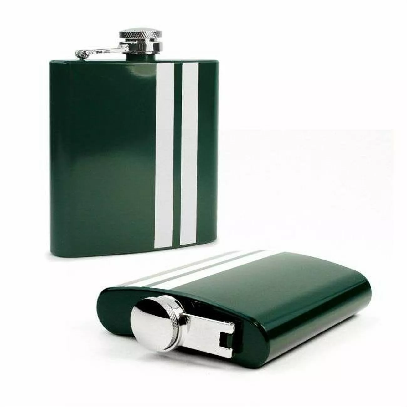 Tuff Luv 6 oz Modern Style Hip Flask Green Stripe Stainless Steel Portable Flask