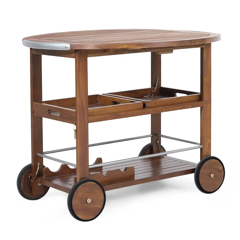 Wood And Aircraft-grade Bar Cart 2 Shelves - Oak / Silver