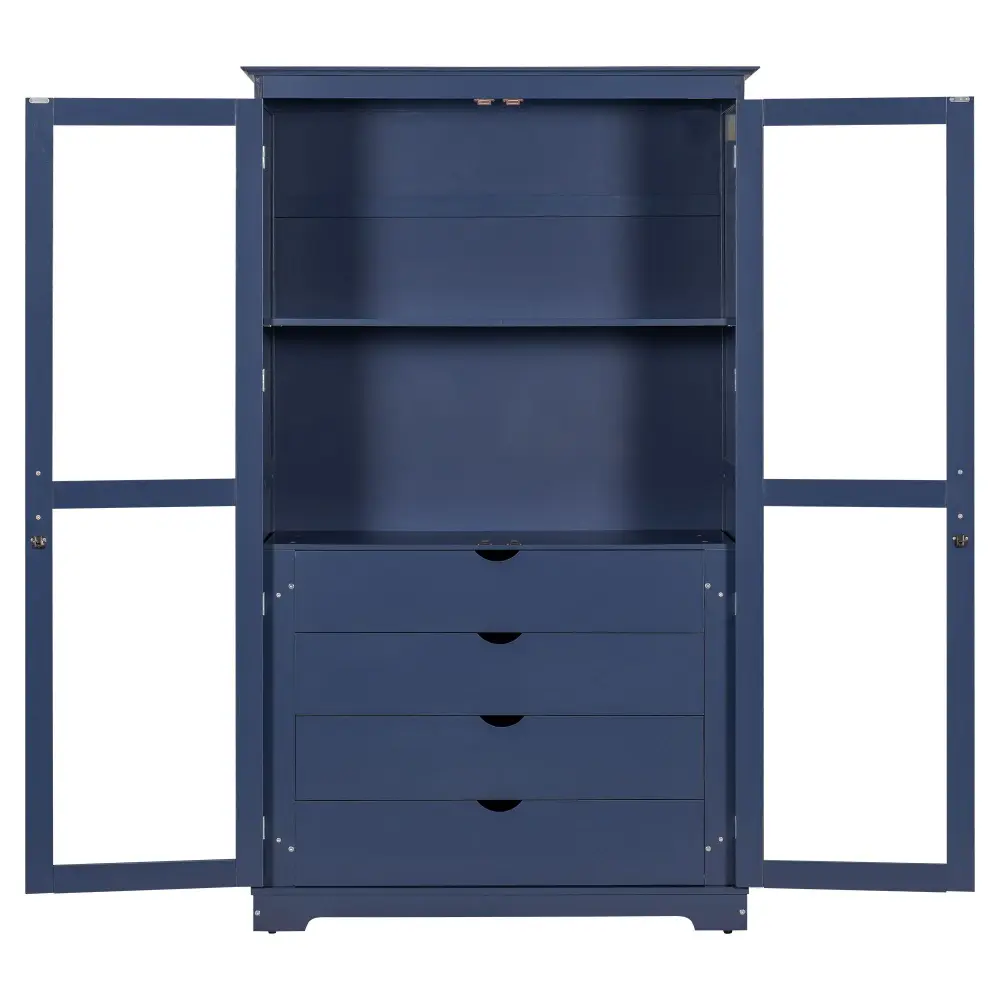 Kitchen Pantry, Freestanding Kitchen Storage Cabinet Display Cabinet Glass Doors And 4 Crafted Drawers Living Room, Home O...