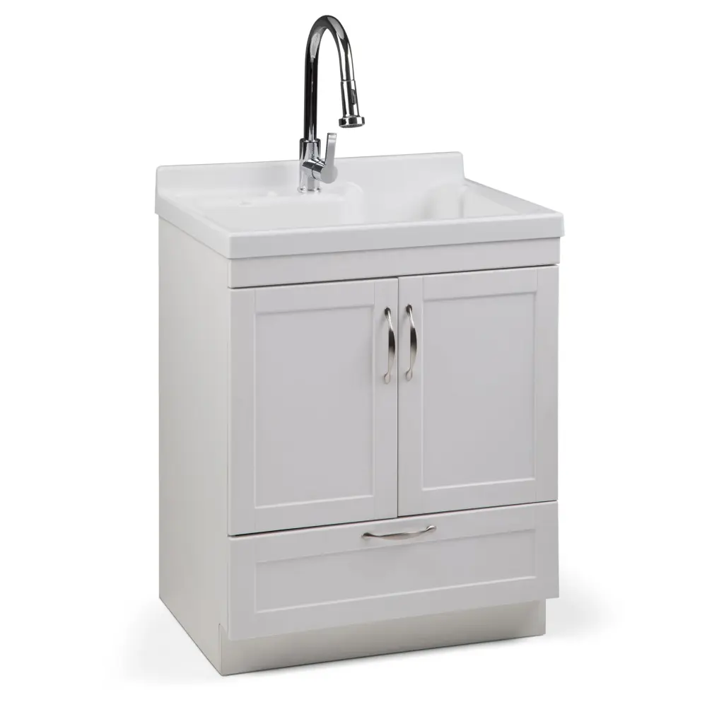 Maile - Laundry Cabinet Pull-Out Faucet And Abs Sink - Unmixed White
