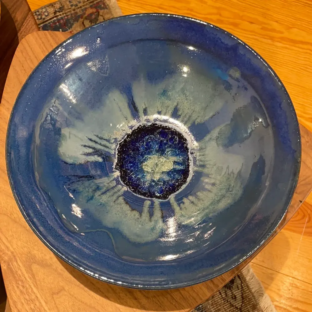 Flared 12" Bowl Glass Accents Ebony and Copper- Large