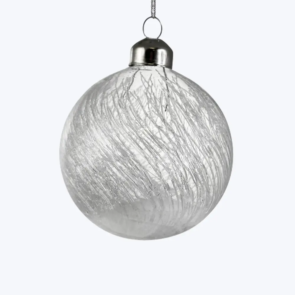 Glass Ball Glass Threads and Snow Ornament
