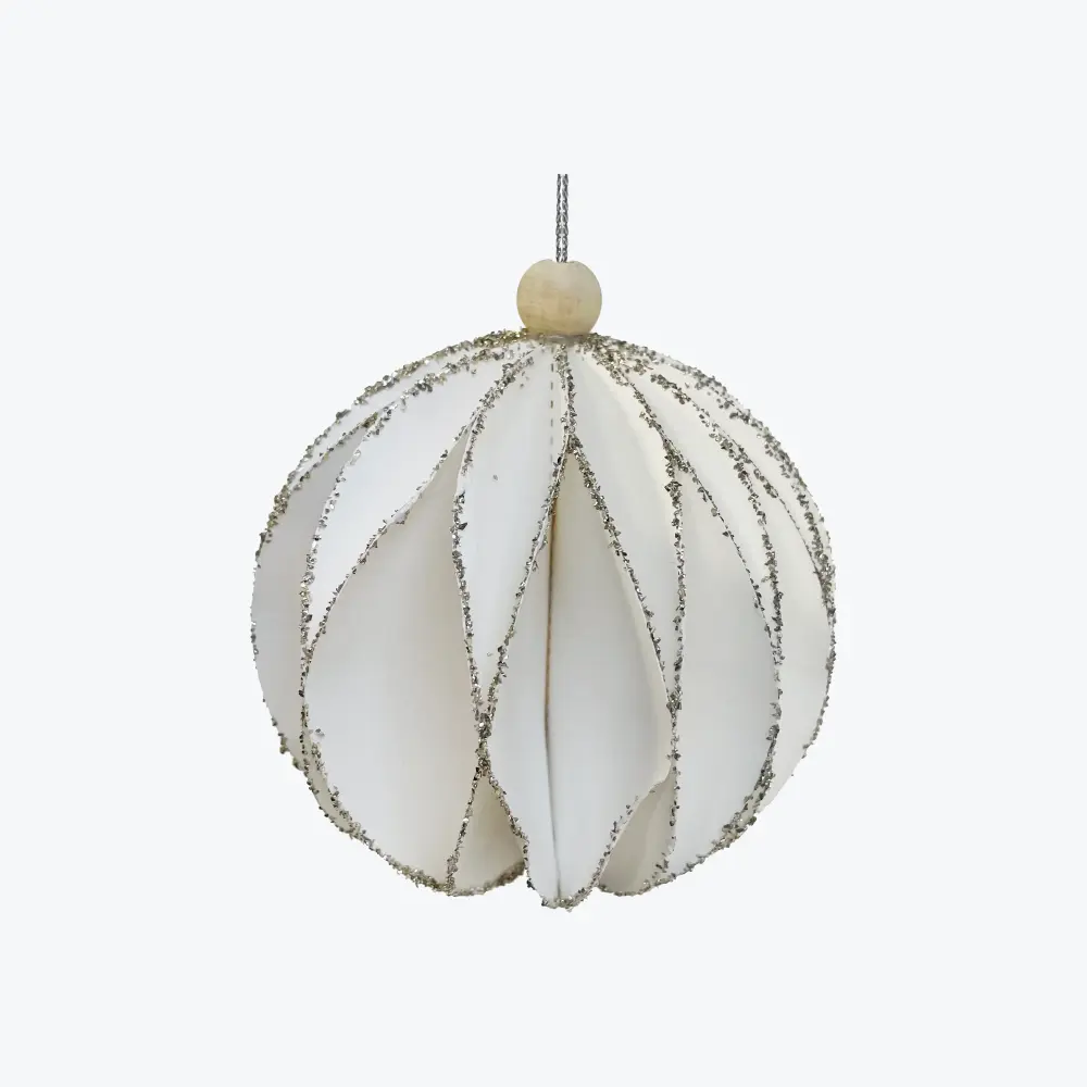 Paper Ball White Chrome Glass Glitter Ornament