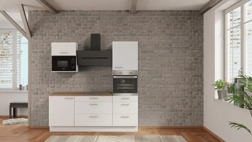 Space-Saving Foldable nobilia kitchen unit Herzogenrath 210 cm white matte oak Sierra value--money fitted kitchens