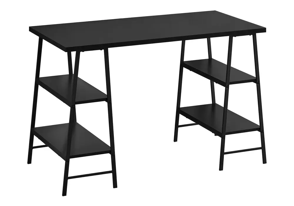 Computer Desk Home Office, Storage Shelves, Industrial Design | Adjustable Height |
