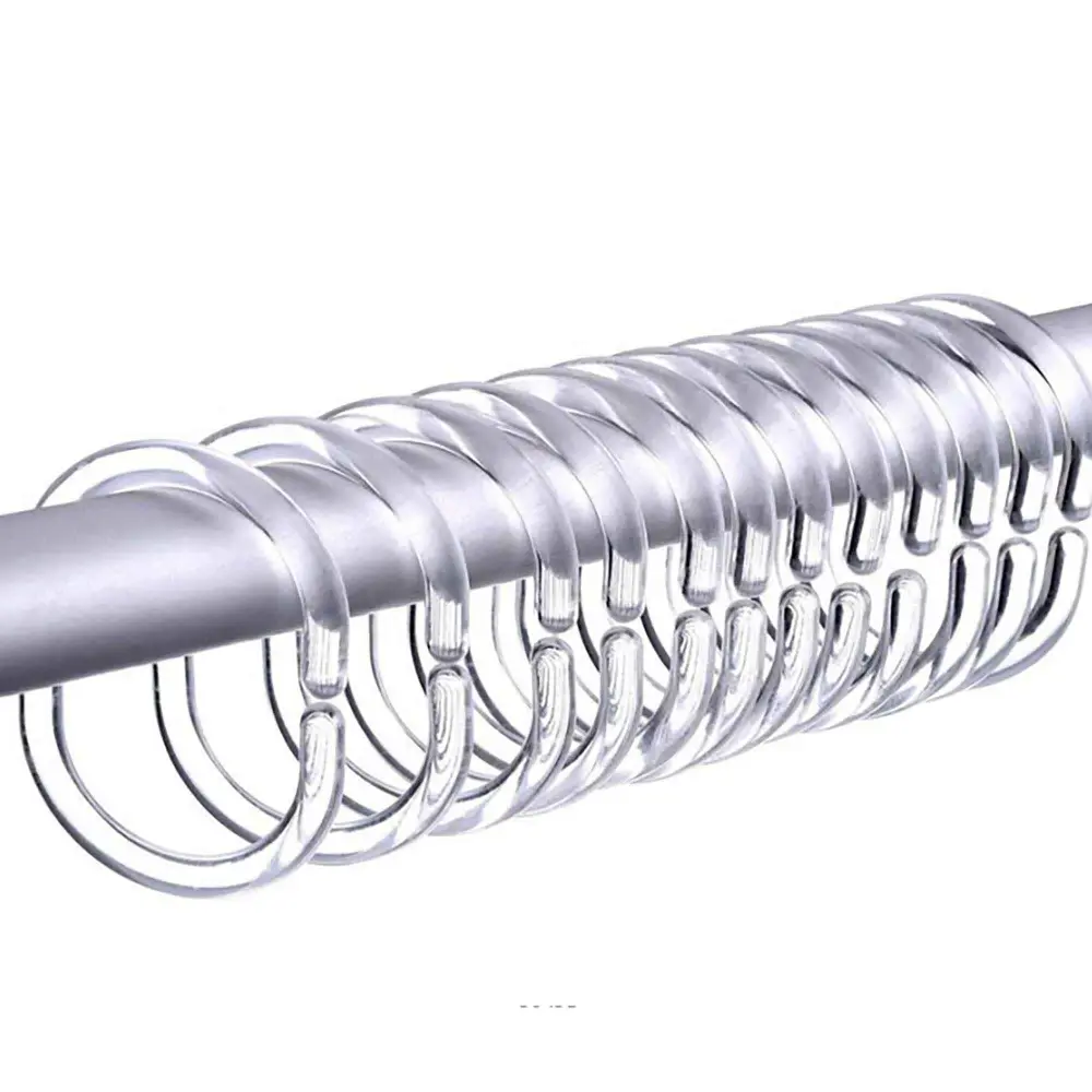 Clear Shower Curtain Hooks, 12 Units