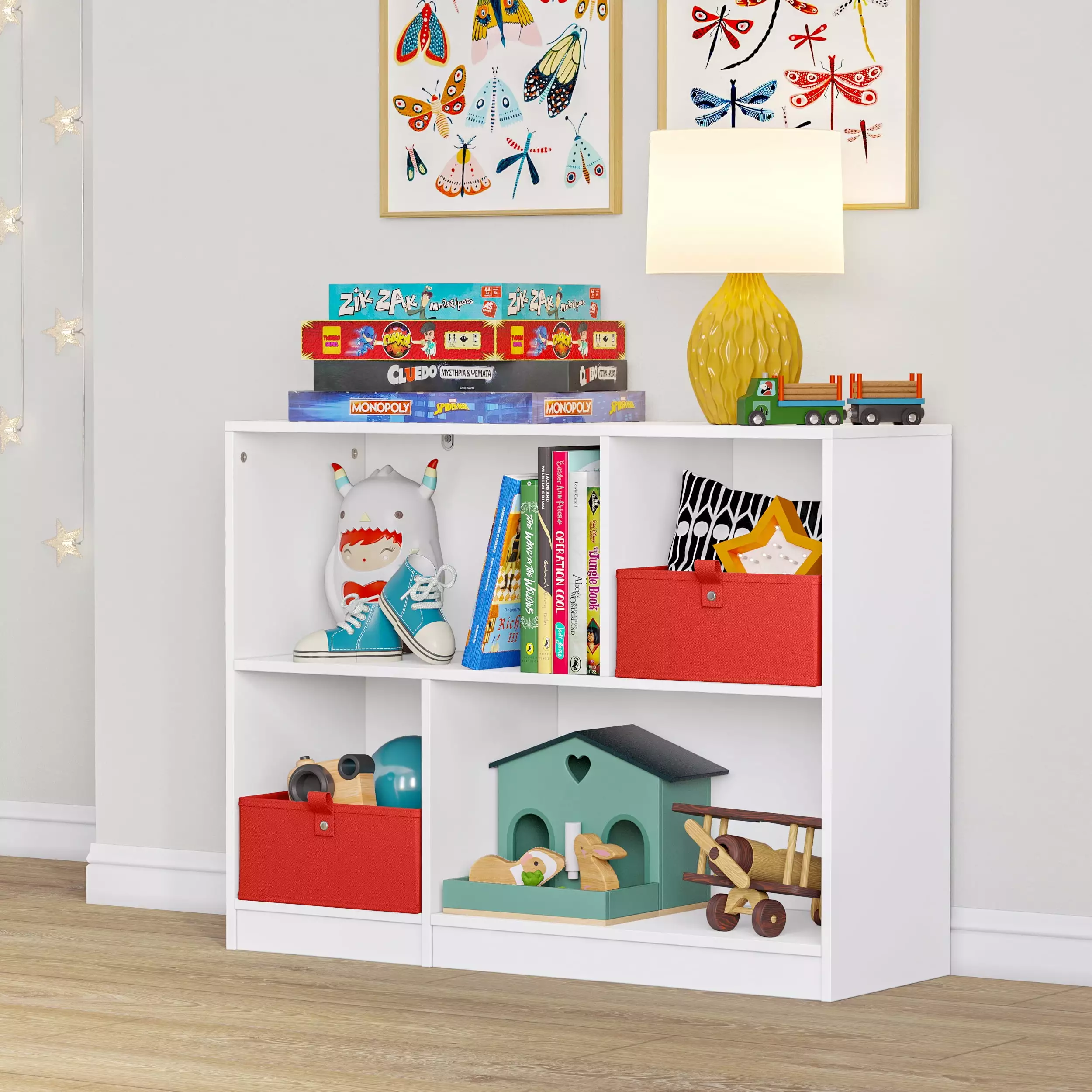 RiverRidge Kids Horizontal Bookshelf Toy Organizer 2 Storage Shelves & Cubbies