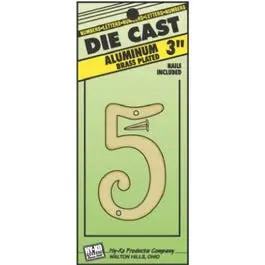 Brass-Plated Aluminum House Address Number 5 3-Inch Outdoor Display Hy-Ko