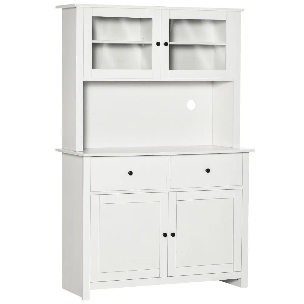 Homcom - 63.5" Kitchen Buffet Hutch, Pantry Storage Cabinet 4 Shelves, Drawers, Framed Glass Doors, Open Microwave Counter...