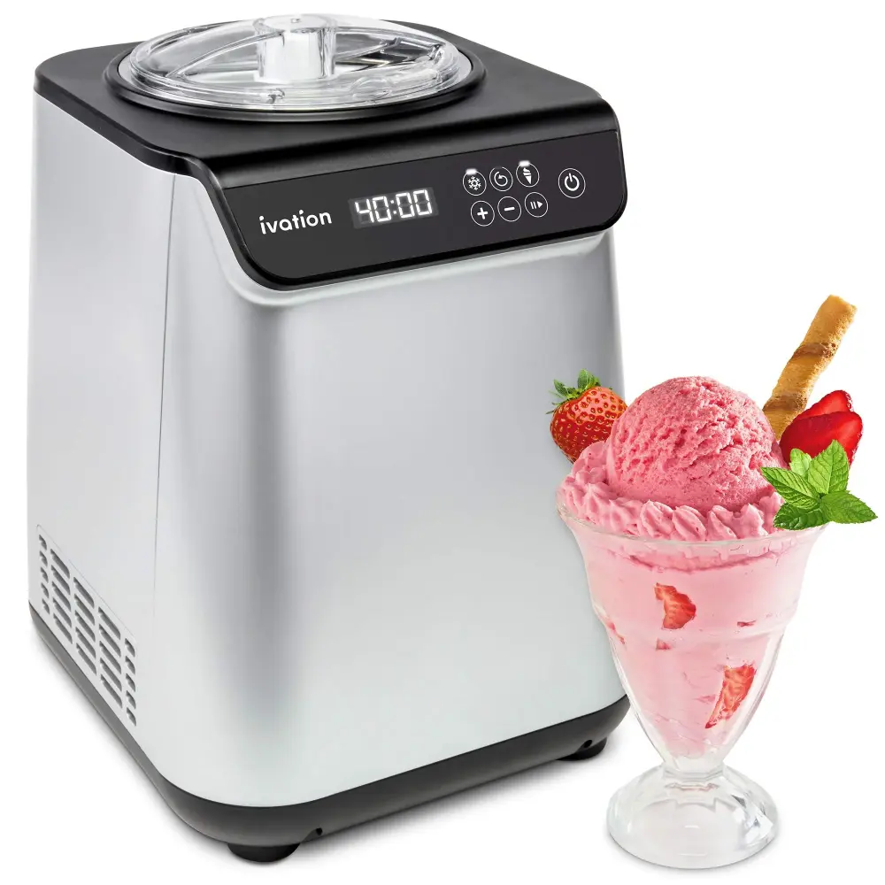Quiet Operation Ivation 1.2 Qt Automatic Ice Cream Maker Machine & Gelato Maker Built- Compressor, Crystal Lid
