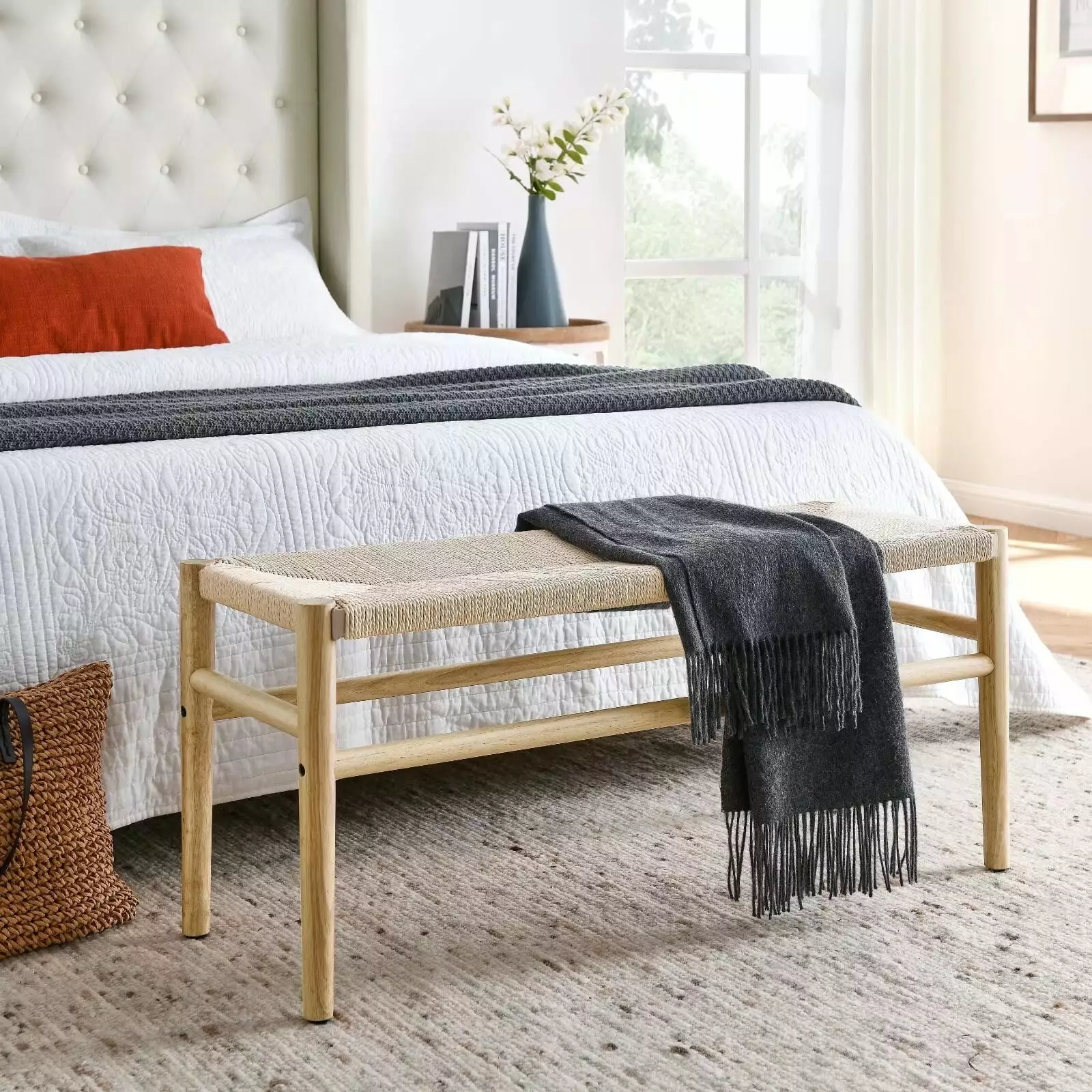 Mieres Natural Rubberwood Indoor Bench - Durable Wooden Bench Living Room or Entryway Benches