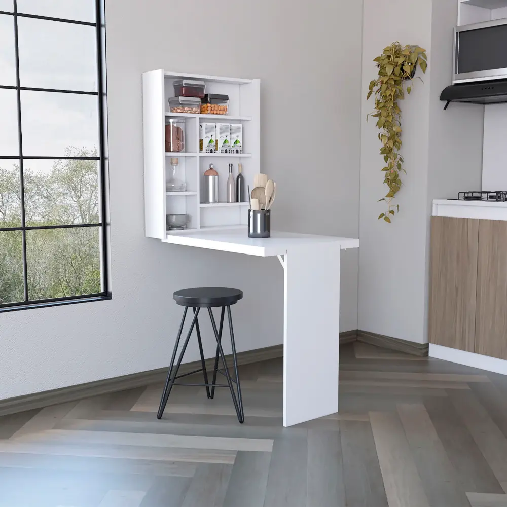 Wall Foldable Table Multiple Shelves - White