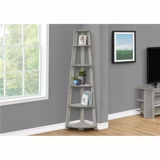 72 . Industrial Gray Corner Accent Etagere Bookcase - Modern Home Decor Daphne's Dinnette