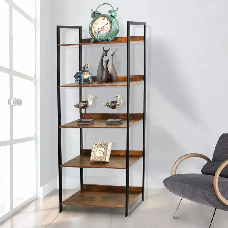 EVGTTI Industrial 5 Tier Bookshelf 60 Tall Freestanding Open Book Shelf Heavy Duty Metal Bookcase Home Office Living Room