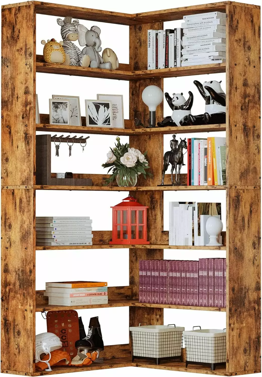 6 Tier Industrial Large Corner Etagere Bookcase Storage Display Rack Puapli