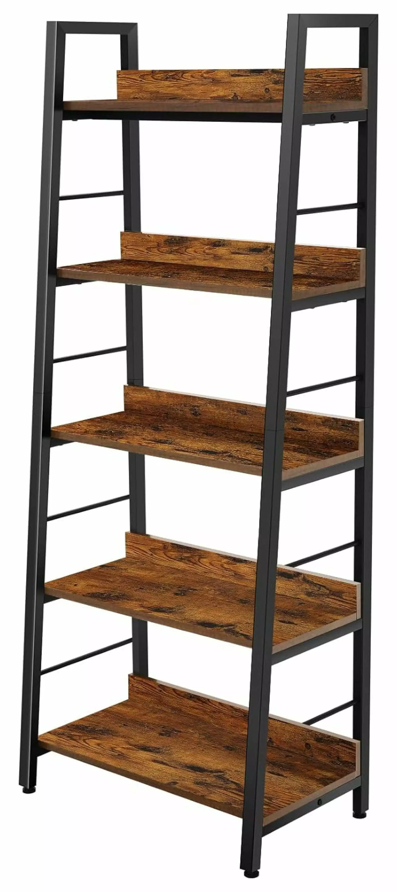 Drevy 5-Tier Rustic Industrial Ladder Bookshelf 59in Tall Narrow Shelf Living Room