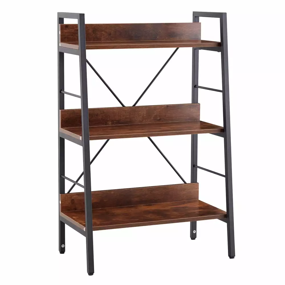 3 Tier Industrial Metal Bookshelf H-Shape Ladder Shelf Storage Organizer Living Room Bedroom Office Kojooin