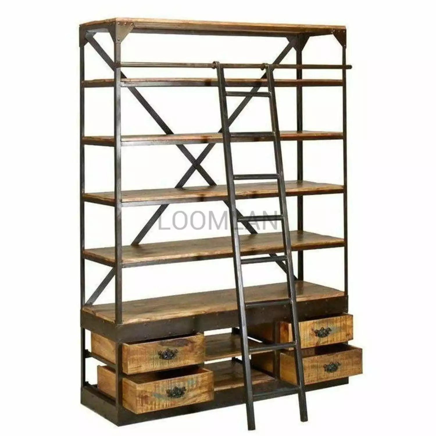 80x63 Industrial Mobile Library Bookcase Ladder Sideboards & Things
