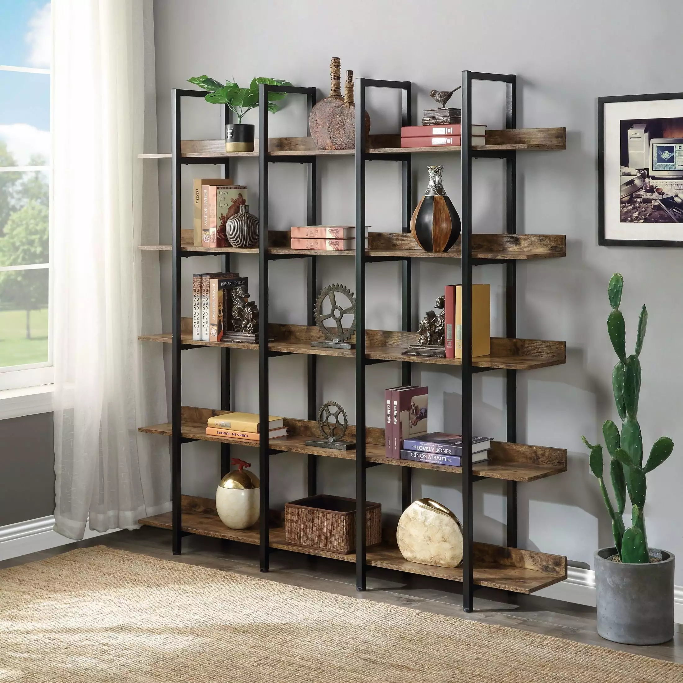 5 Tier Vintage Industrial Style Bookcase Metal Frame and MDF Board SMHZ