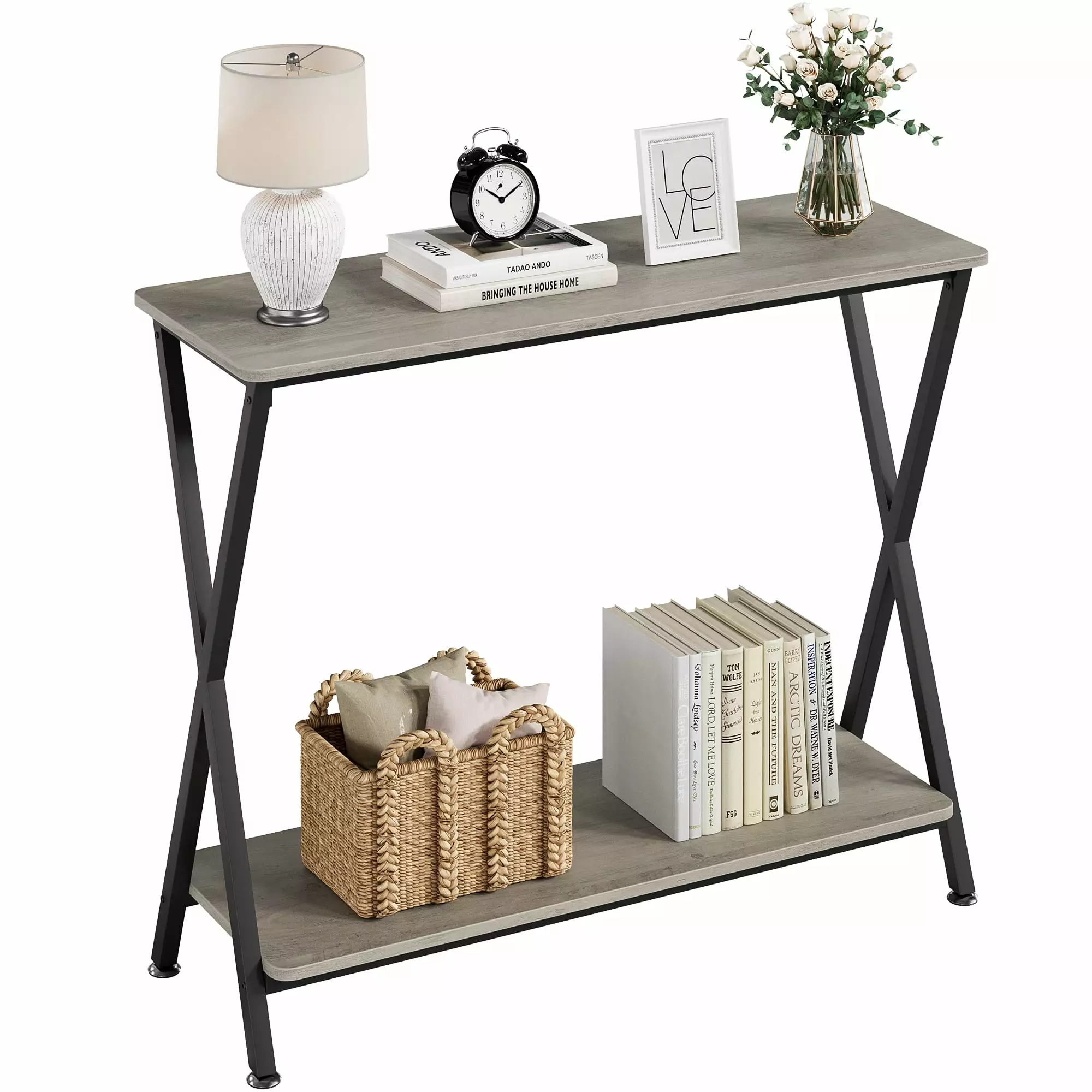 33.5 Industrial Narrow Console Table Shelf Hallway and Living Room Console Amyove