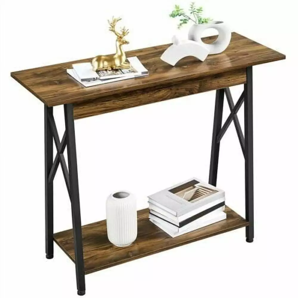 Industrial Console Table Hallway Entryway Sofa Table Living Room Console Brown Reliance