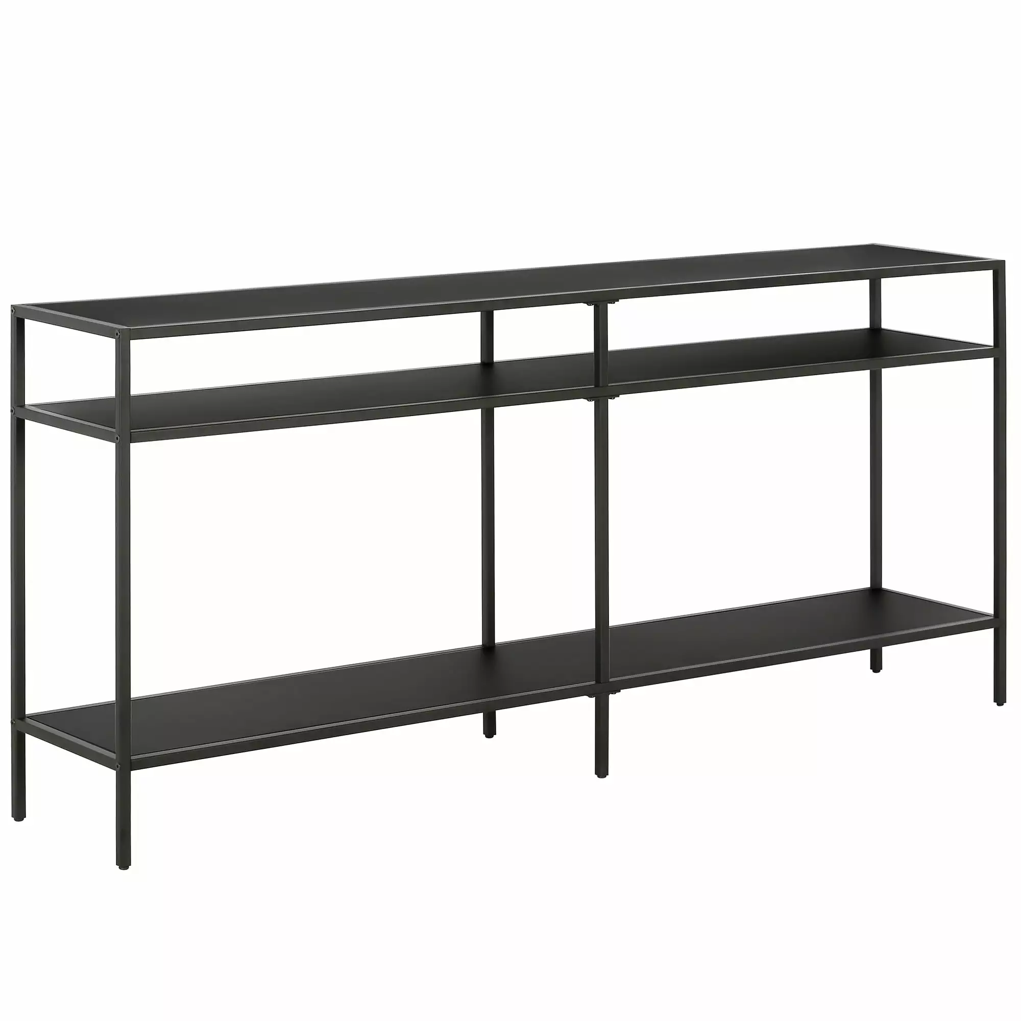 Evelyn&Zoe Sivil 64 Wide Blackened Bronze Rectangular Console Table Metal Shelves Console