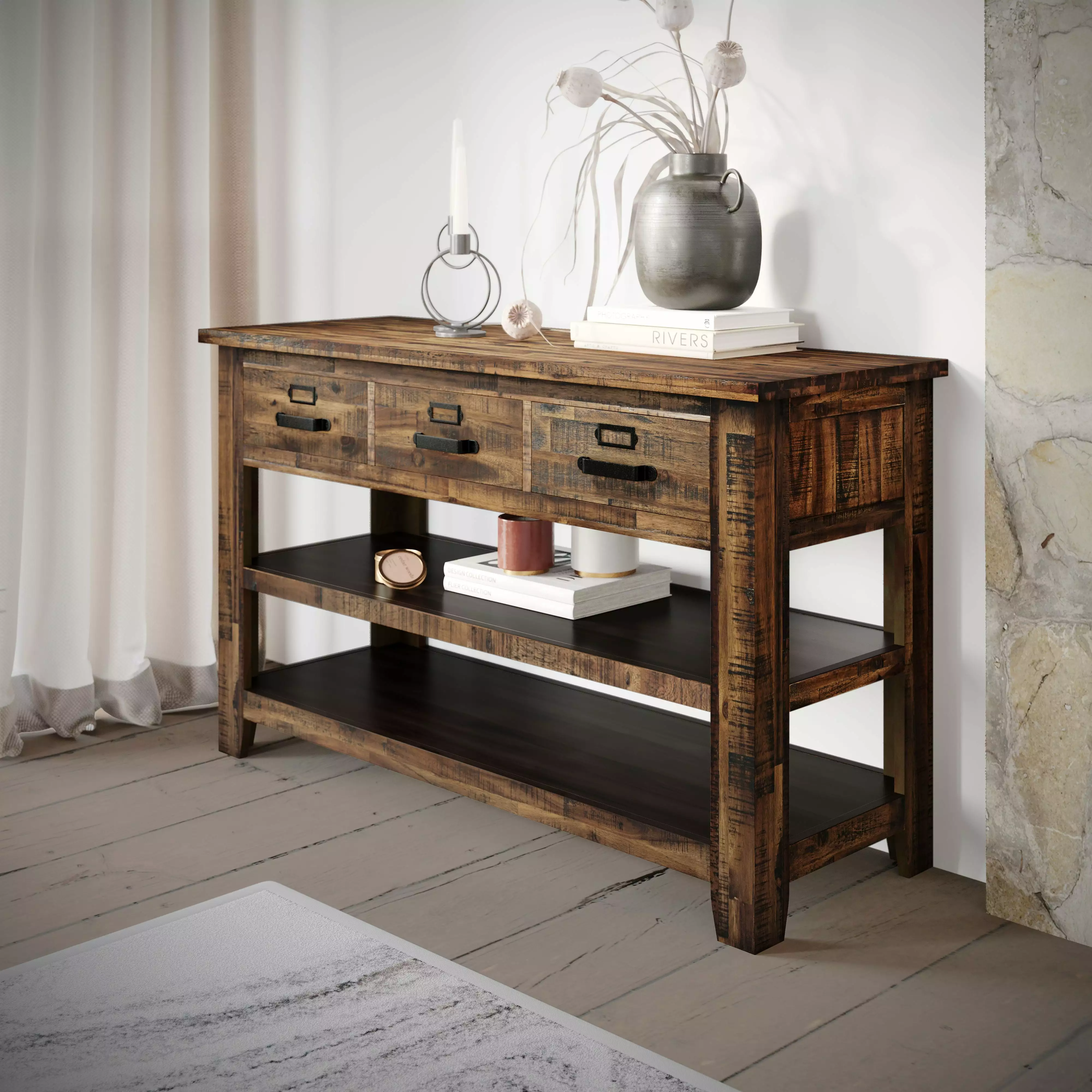 Jofran Cannon Valley Distressed Industrial 50 Sofa Table Console JOFRAN INC.