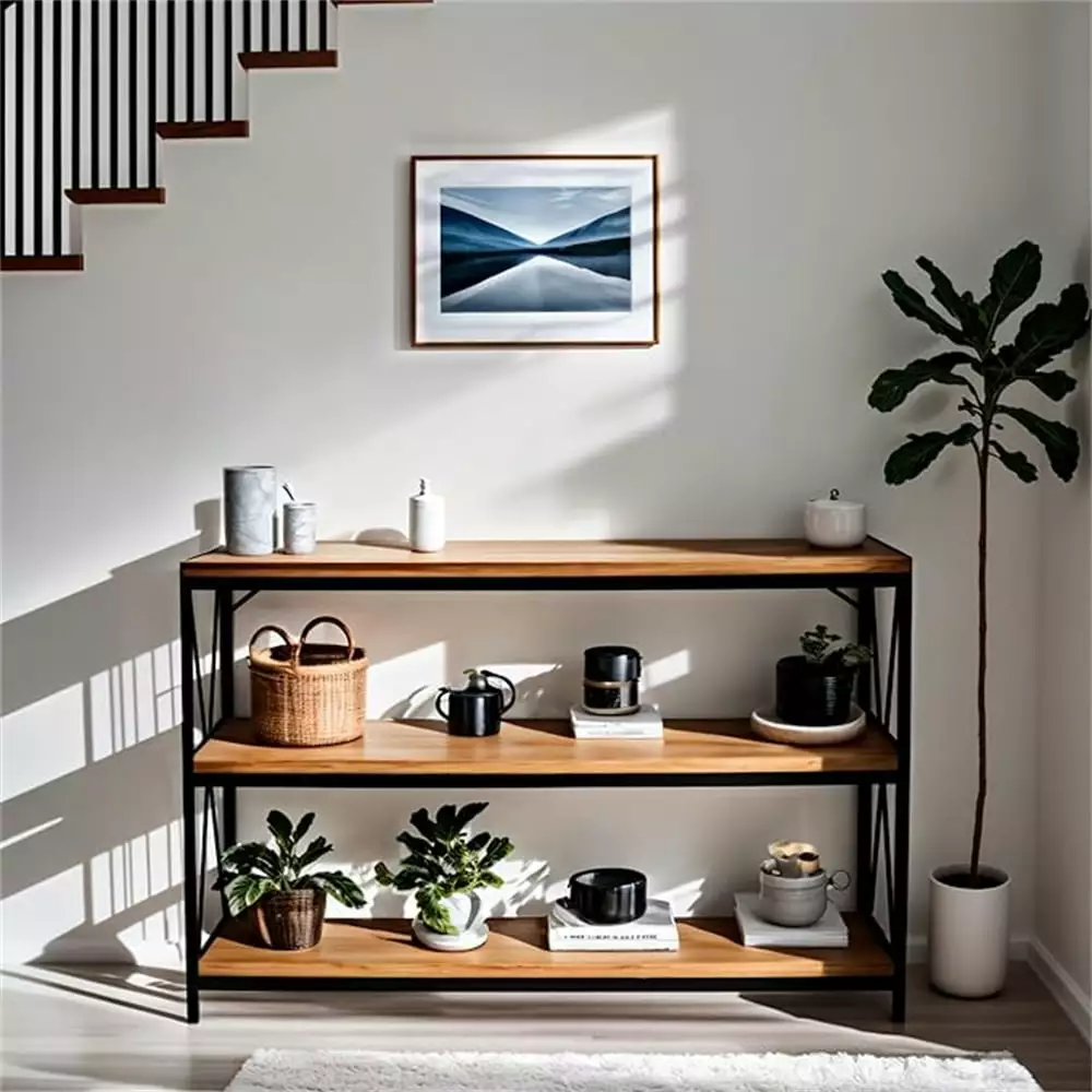 KEAIDO Console Table Industrial 3-Tier Storage Shelves Sofa Table Entryway Console