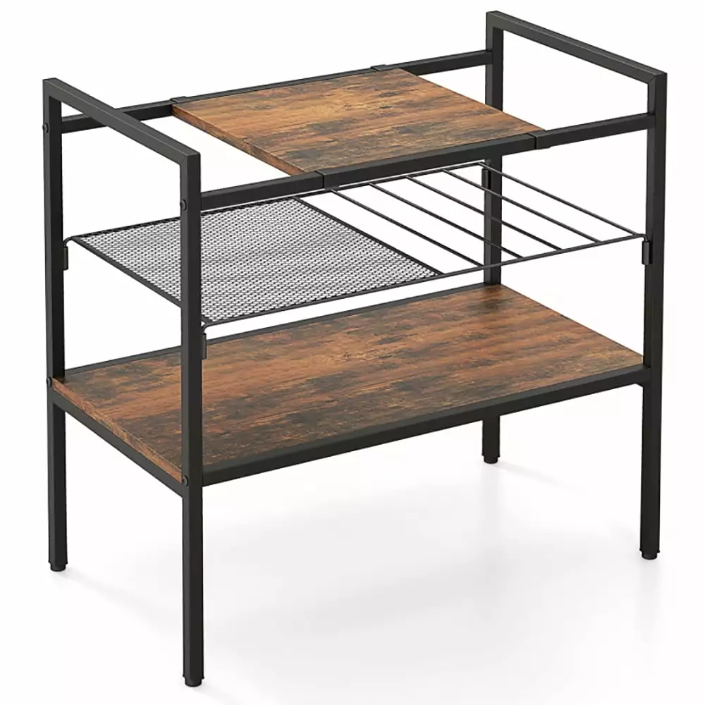 Kepooman Narrow Industrial Entryway Table Removable Panel and Mesh Shelf Console