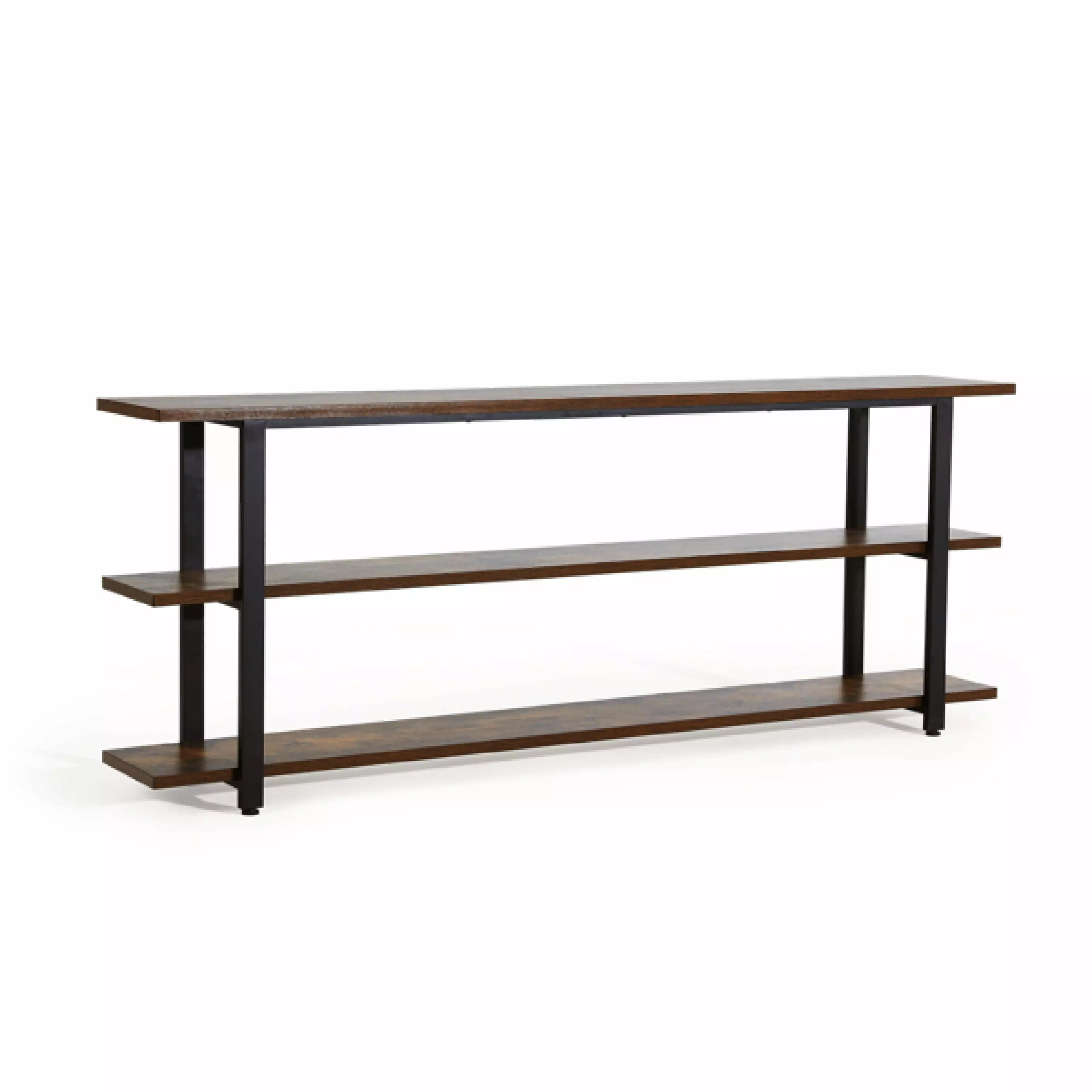 O'force Industrial Rustic Console Table 3-Tier Storage Shelves Wood and Metal Frame Entryway Console