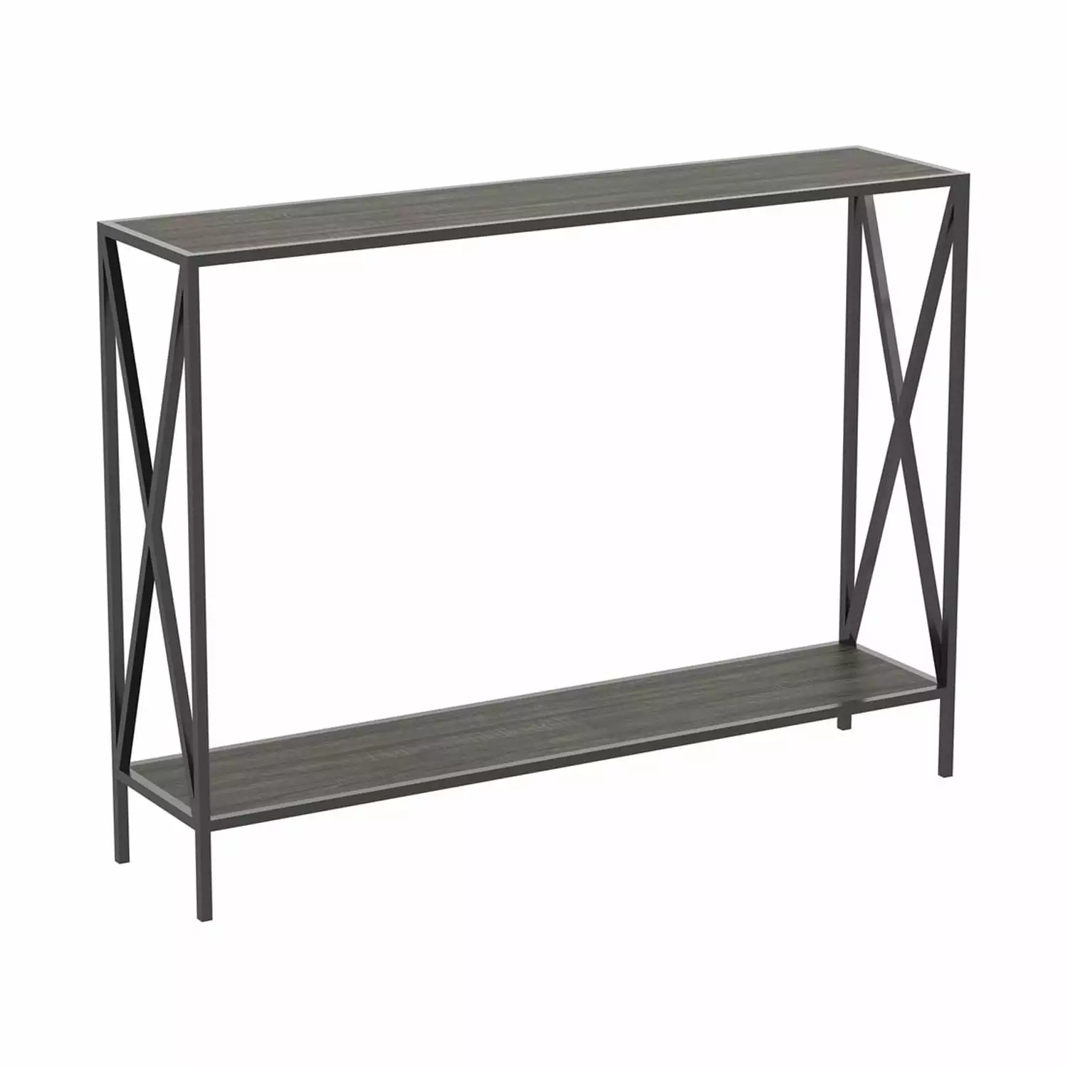 Safdie & Co 39.5L Black Metal Console Table Dark Grey Wood Shelf Console Safdie & Co.