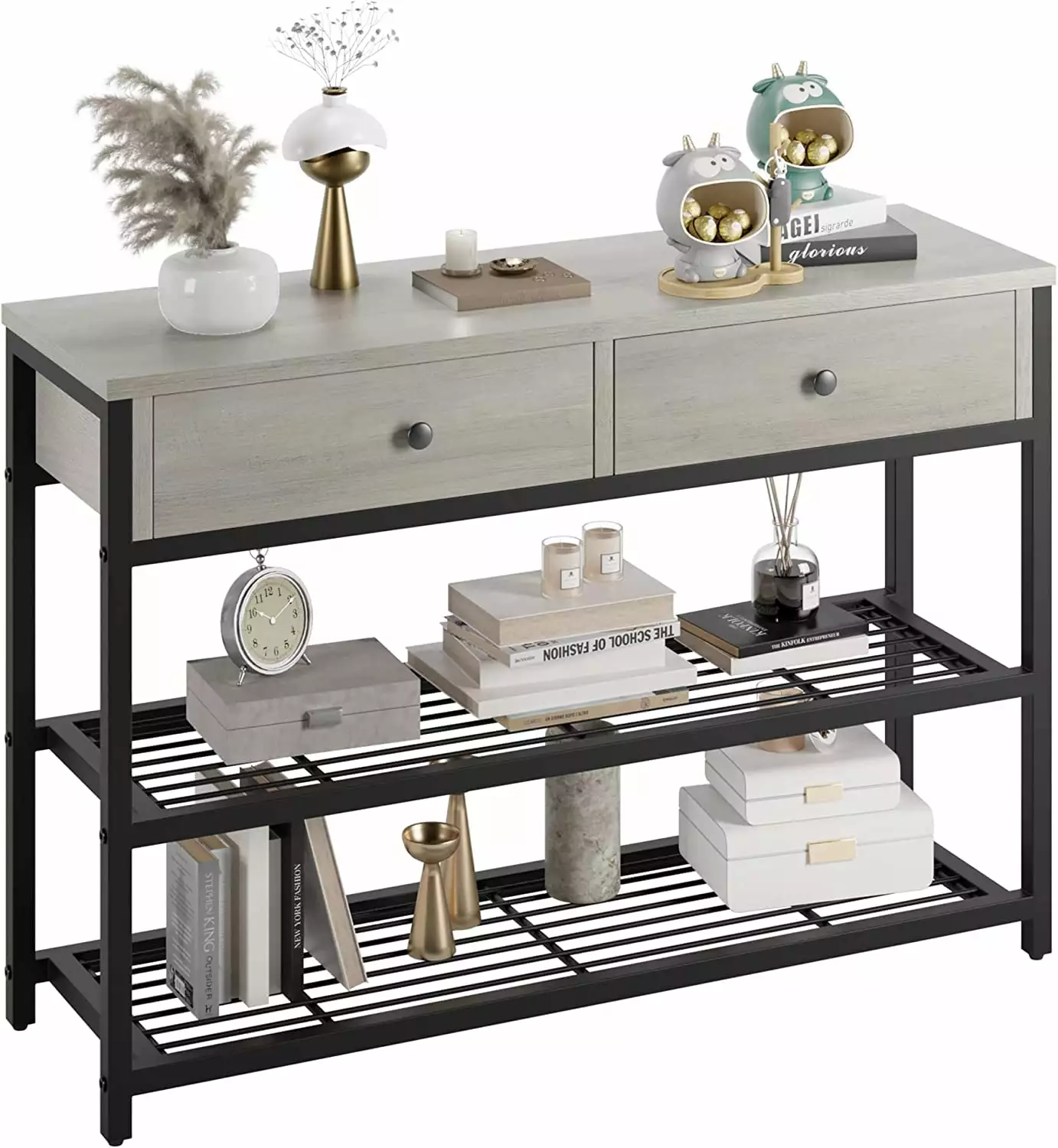 Senfot Console Table Sofa Table Wood Top Metal Frame Industrial Entryway Table Console