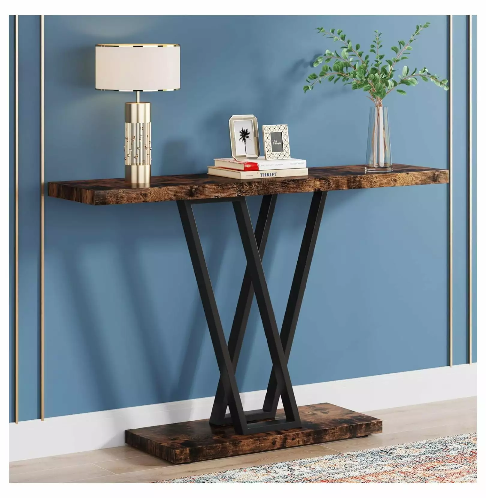 Superwum 43 Inch Industrial Console Table Rustic Brown Narrow Sofa Table Entryway Console