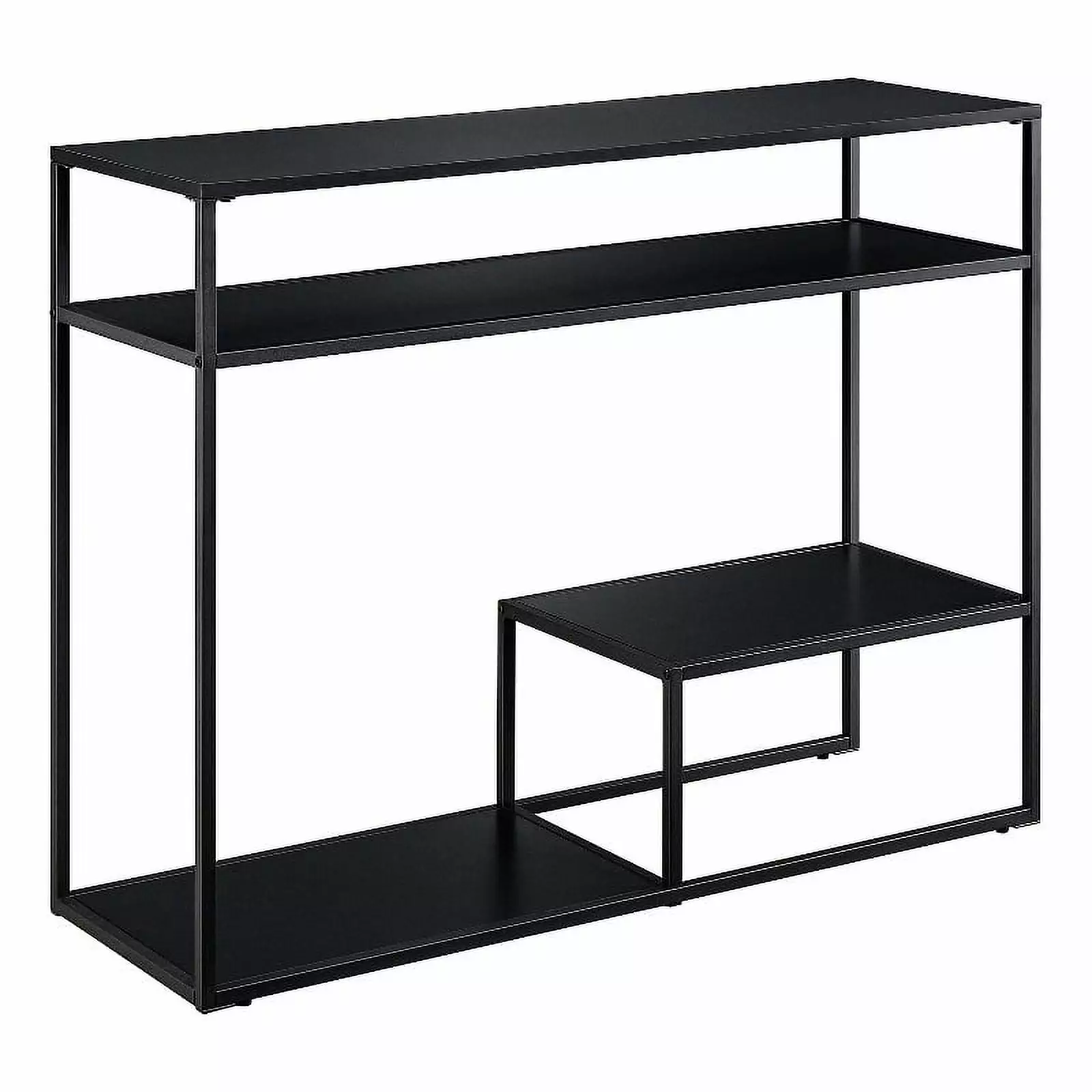 42 Inch Black Metal and Wood Console Table Tiered Shelves Entryway Console Walker Edison