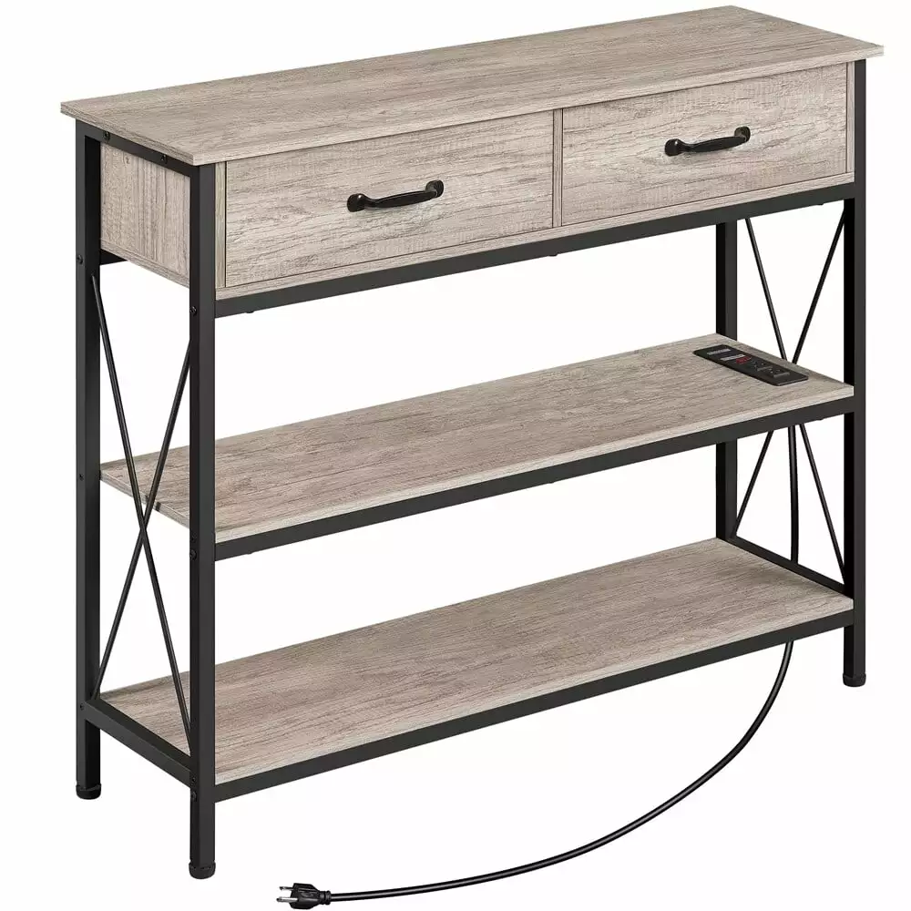 Yaheetech Industrial Console Table Power Outlet Sofa Table Living Room Entryway Console