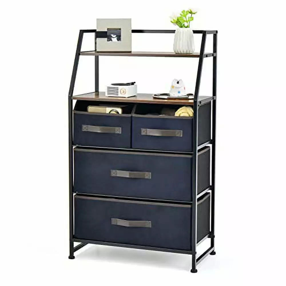 GOFLAME 4 Drawer Dresser 2 Open Shelves - Industrial Fabric Storage Tower Closet or Entryway TeviRoom