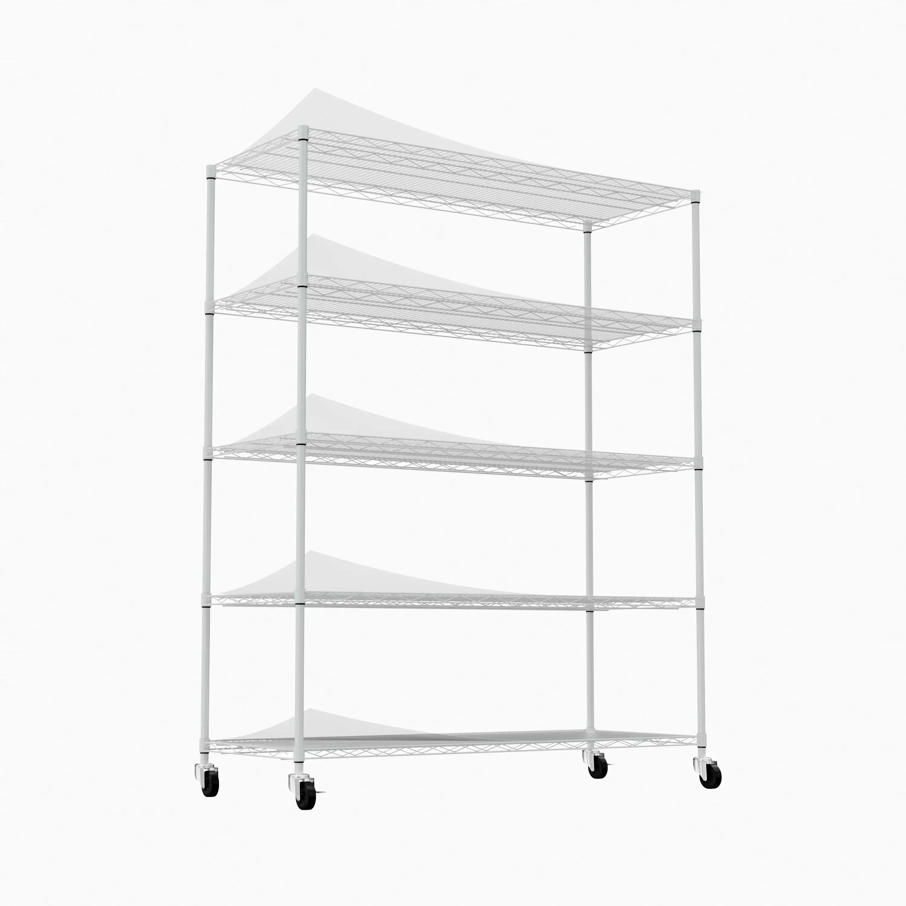 5-Tier Heavy Duty Adjustable Shelving Wheels Warehouse Supermarket Kitchen White 59.45x24.02x71.65 Inches SMHZ