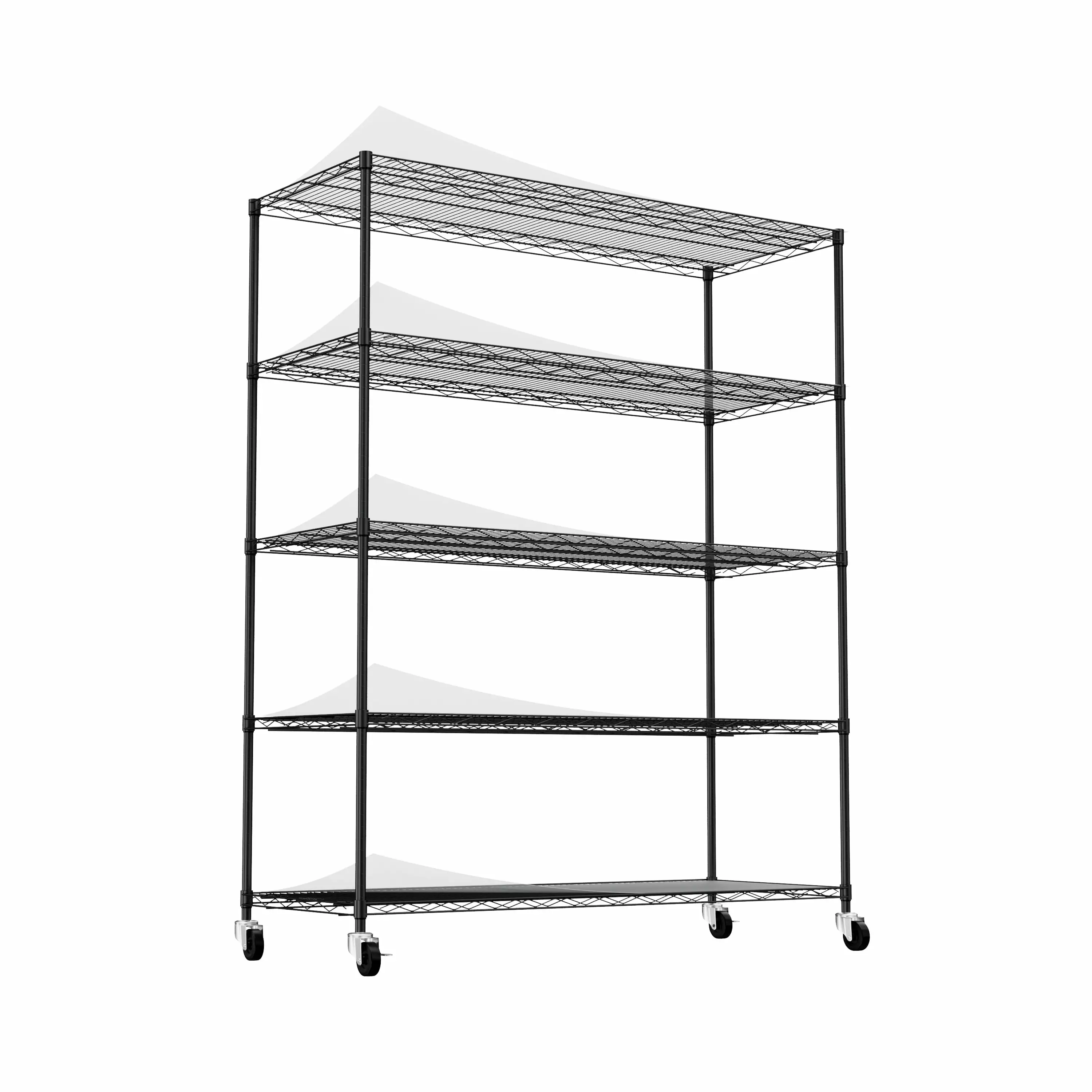 5-Tier Heavy Duty Adjustable Shelving Wheels Warehouse Supermarket Kitchen Black 59.45x24.02x71.65 Inches SMHZ
