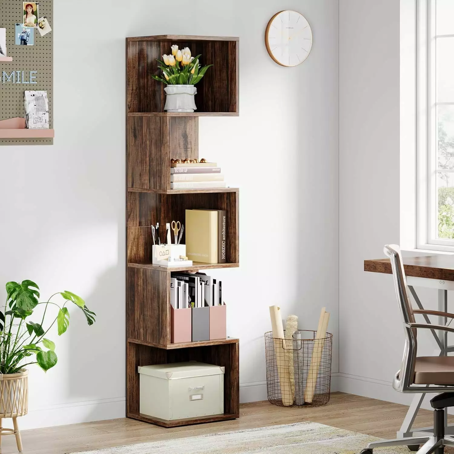 Tribesigns 5-Tier Tall Narrow Corner Bookcase Industrial Shelf Storage Cube Display Rack