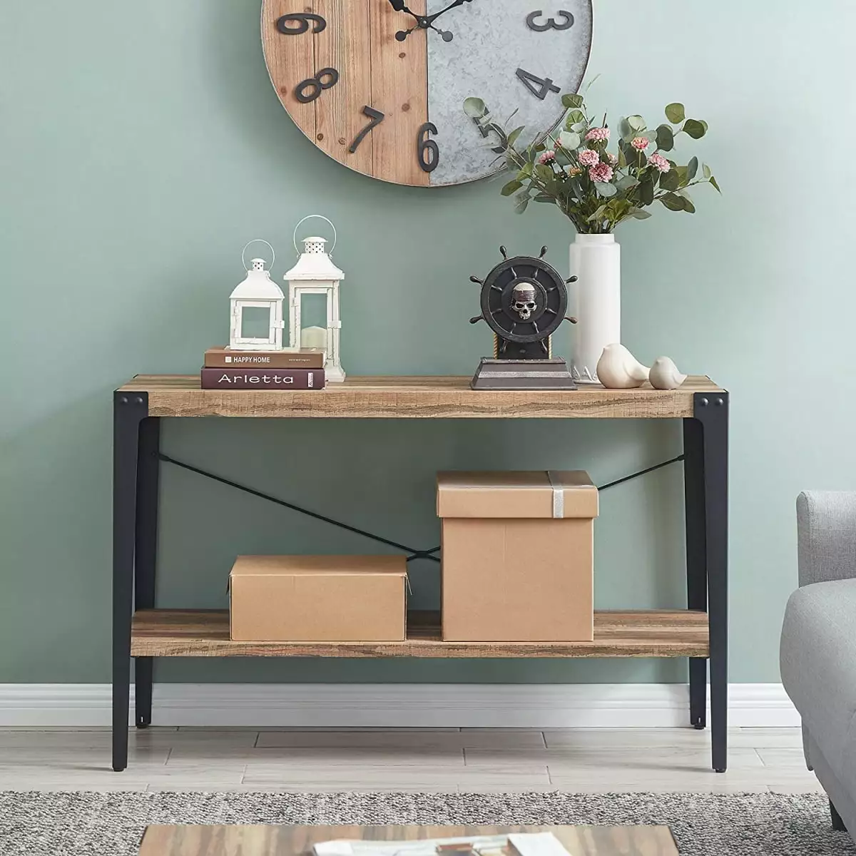 Danya B. Modern Industrial Console Table Metal Legs Distressed Wood Finish Console