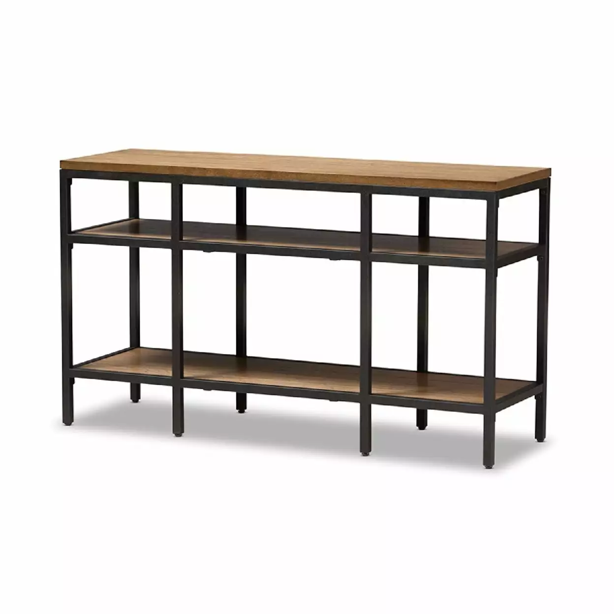 Baxton Studio Caribou Rustic Industrial Oak Brown Wood and Black Metal Console Table Console Wholesale Interiors