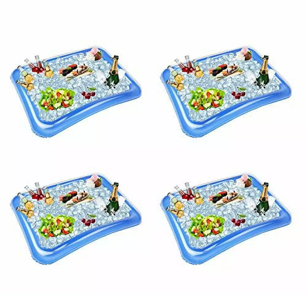4-Pack Inflatable Ice Serving Bar Coolers Parties Salad BBQ Picnic Ice Food Drinks Buffet Server Tray