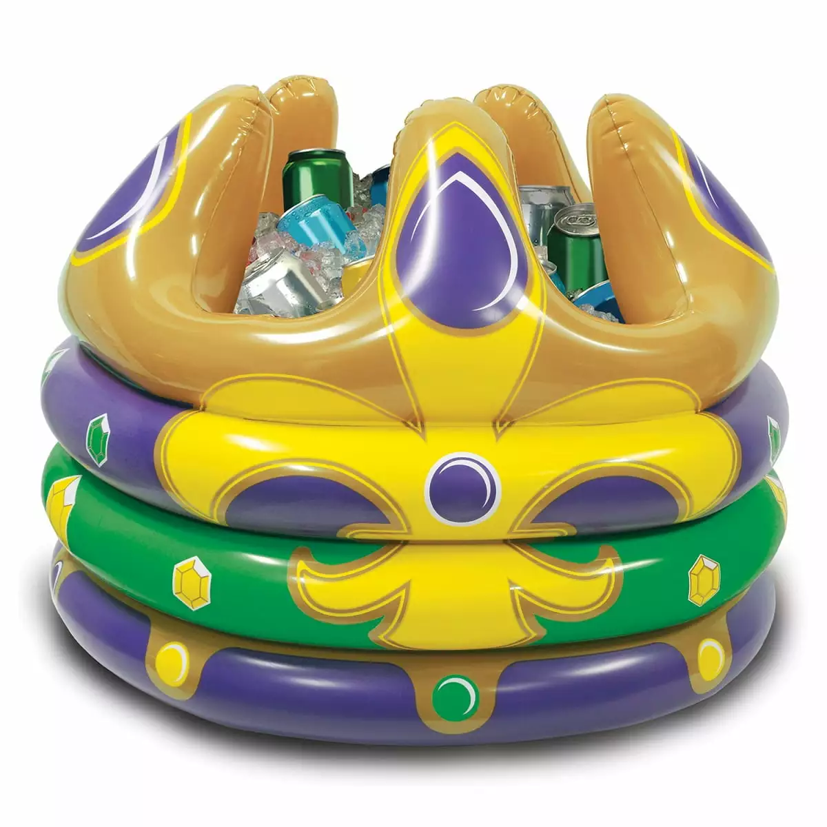 Party Central Pack 6 Inflatable Mardi Gras Crown Drink Coolers Green Purple 24