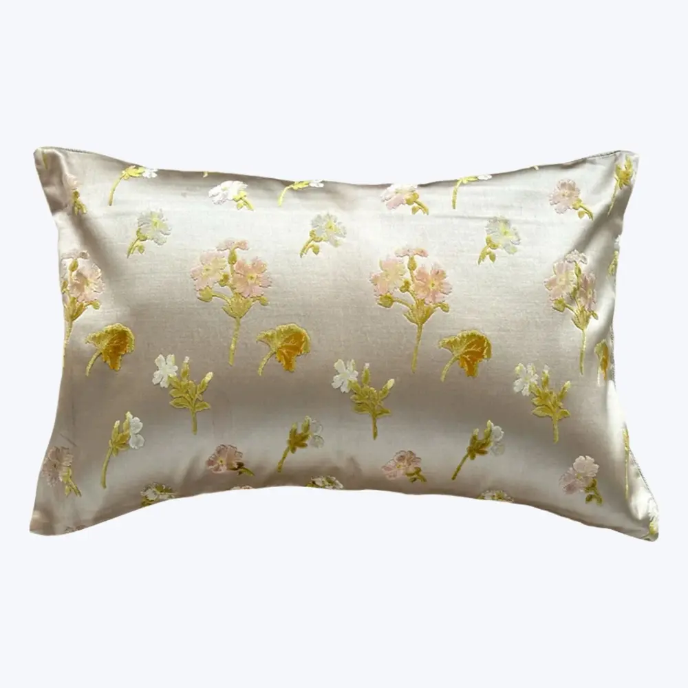 Embroidered Antique Silk Brocade Pillow, Floral Drift