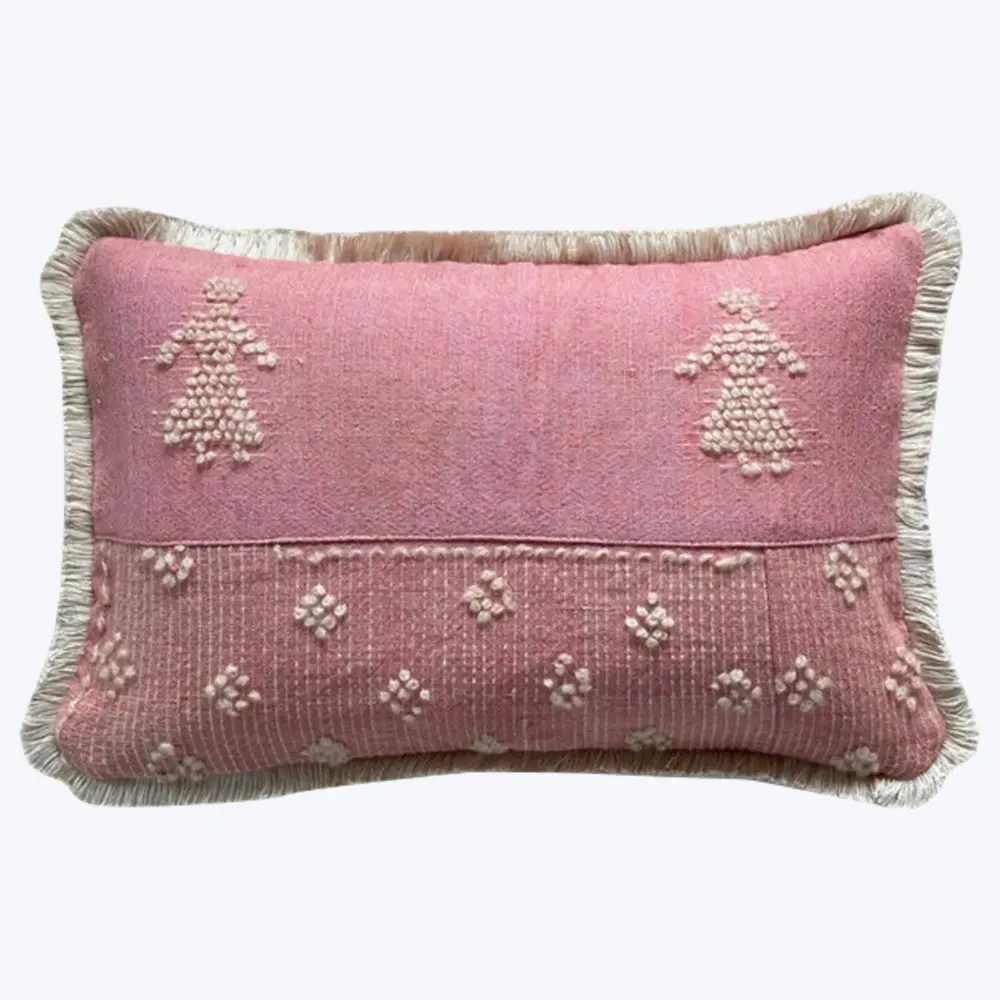 Vintage Handspun Wool Lumbar Pillow, Figures