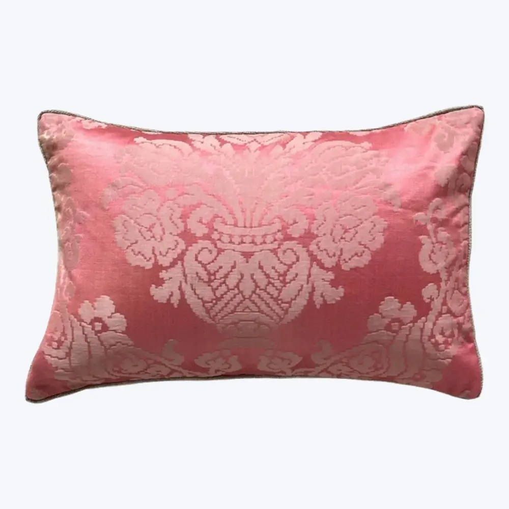 Washable Antique Silk Damask Lumbar Pillow