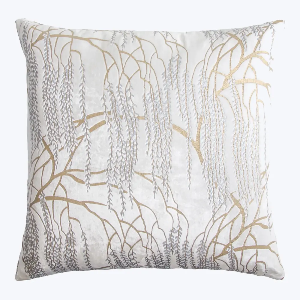 Willow Metallic Plush fabric Pillow, White Boho Style
