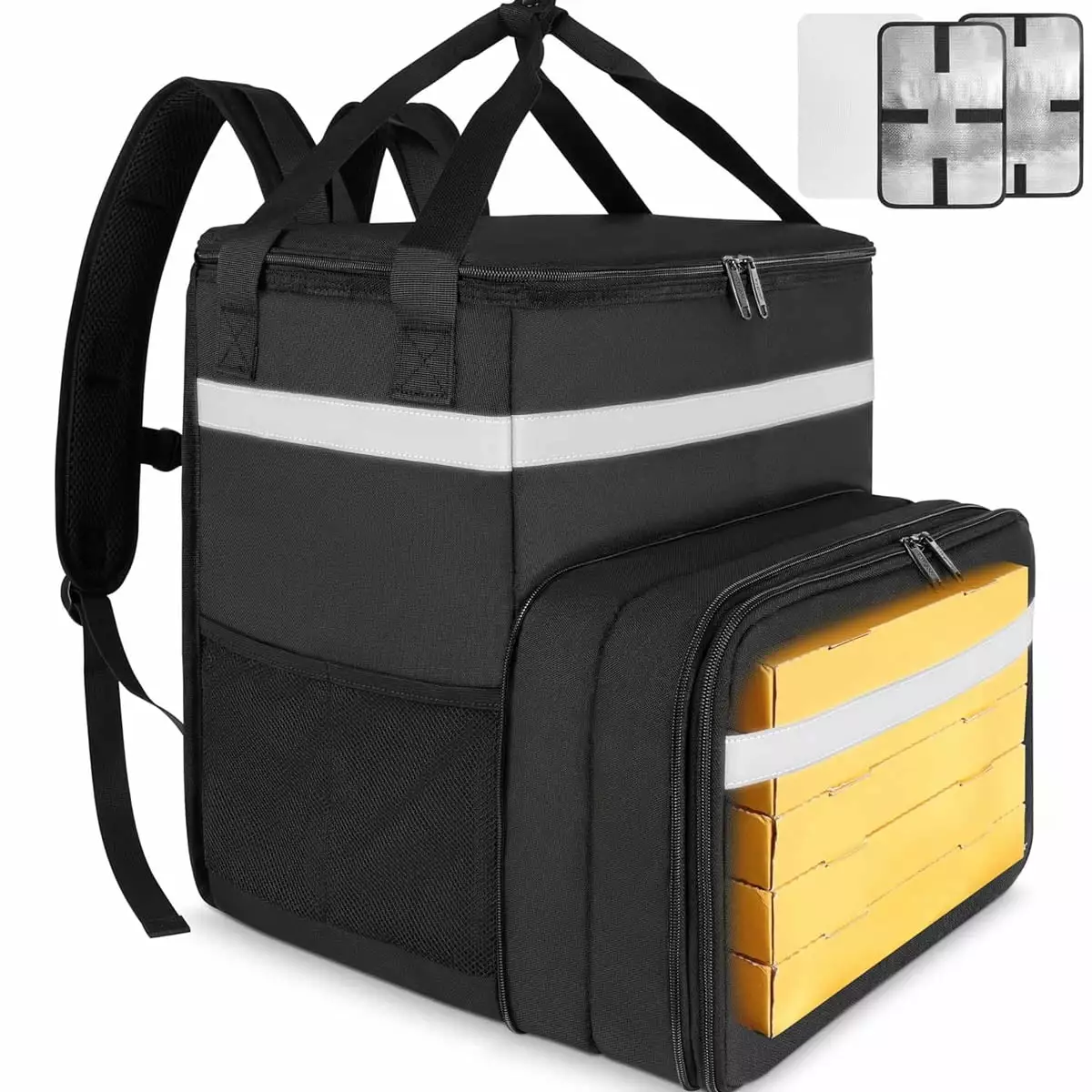 Petyoung Food Delivery Backpack Expandable Insulated Hot Pizza Bags Large Leakproof Delivery Bag 4 Mesh Pockets Reflective...